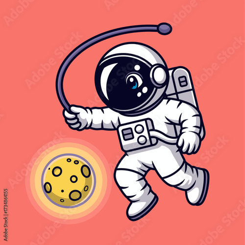 This engaging illustration showcases an astronaut floating in space, capturing the essence of exploration, curiosity, and the wonder of the universe in a whimsical style.