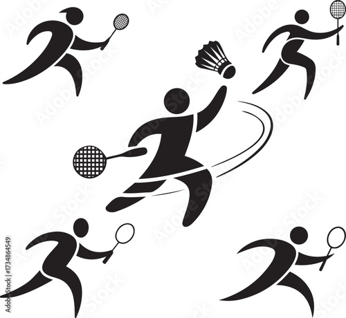 Dynamic Sports Silhouette Pack Racket ball, Badminton, and Tennis Players in Motion
