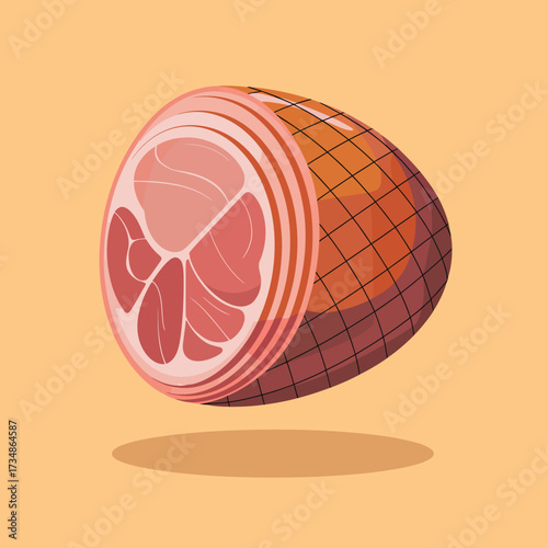 This stylized image features a slice of ham displayed against a vibrant background, perfect for food-related themes or culinary imagery in a playful artistic style.