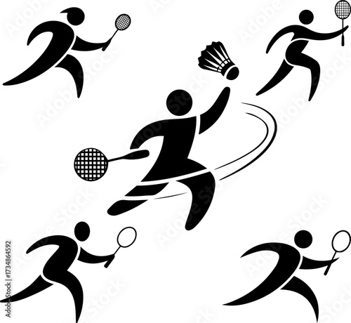 Dynamic Sports Silhouette Pack Racket ball, Badminton, and Tennis Players in Motion