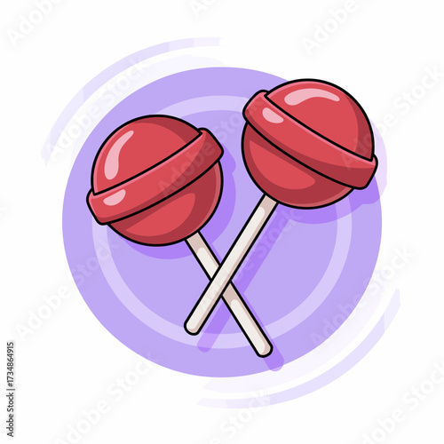 Vibrant red lollipops rest against a soft purple backdrop, offering a visually appealing treat, representing sweetness, joy, childhood, and delightful experiences.
