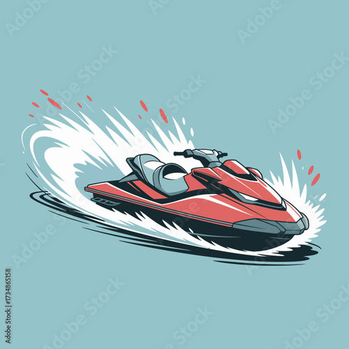 A striking image of a sleek red jet ski making dramatic splashes on water, conveying a sense of speed, excitement, and adventure in an exhilarating watersport scene.
