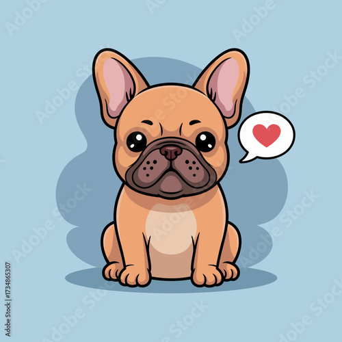This charming French bulldog character sits proudly and holds a heart, embodying love and affection in a minimalist, cute design that's sure to capture hearts.