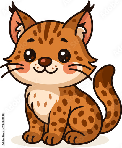 Kawaii-style lynx with spots, sitting and looking playful. Perfect for wildlife and forest-themed designs.