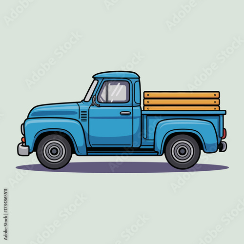 This image features a charming blue truck with wooden accents, evoking nostalgia and the simplicity of vintage designs in transportation and utility vehicles on the road.
