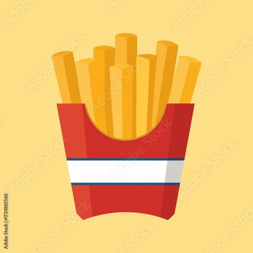 A vibrant icon showcasing crispy French fries in a classic fast-food box, representing the popular comfort food that resonates with enjoyment and indulgence.