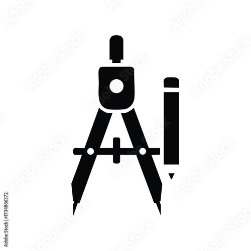 Black silhouette of a drafting compass and pencil on a emphasizing precision and technical drawing tools