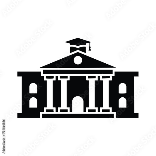 Classic university building with columns and a clock tower, symbolizing education and academic institutions