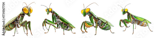 Cartoon Praying Mantis Poses for Animation, Children's Book Illustration, Nature Education, Insect Studies, Wildlife Awareness, and Imaginative Storytelling Projects