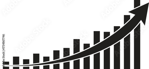 Black Bar Chart Graph with Upward Arrow Icon growth
