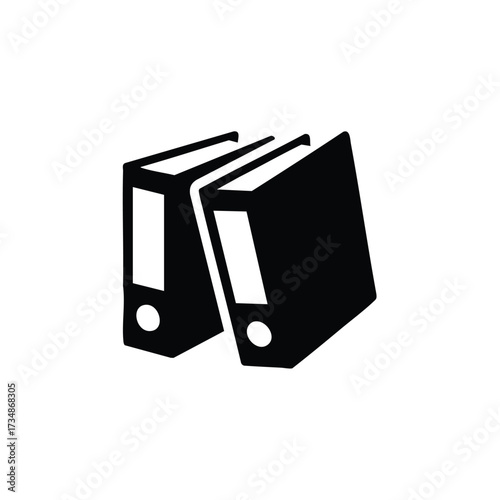 Stack of three thick binders or folders standing upright on a plain , used for organizing documents or files in an or home setting