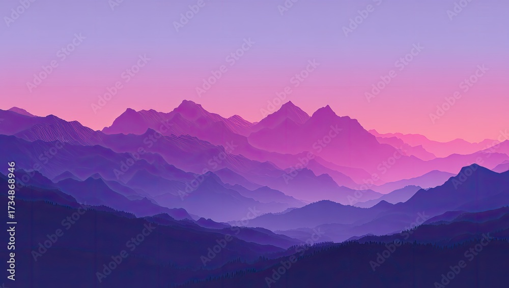 Fototapeta premium Purple mountain layers with sunrise