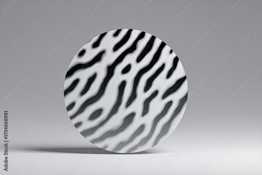 Obraz premium Circular disk with rippled black-white pattern against grey