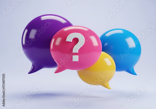 3d rendered speech bubbles with question mark icon for communication and inquiry concepts
