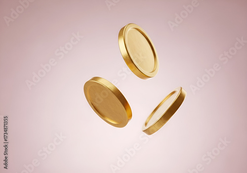 Golden coins falling in soft light representing wealth success and financial opportunity