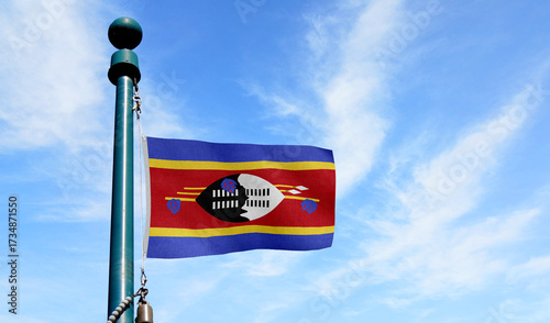 Canvastavla High-quality swaziland national flag flag waving on a flagpole against a blue -