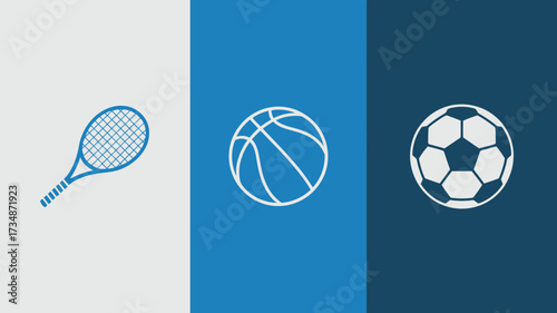 Set of minimalist sport icons flat vector design elements for app and web design isolated on white and blue background