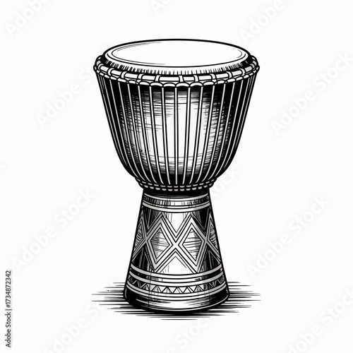 A detailed illustration of a handcrafted drum, showcasing its intricate patterns and craftsmanship, emphasizing the cultural significance of music and rhythm.