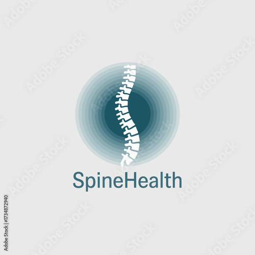 A modern logo design representing spine health, creatively illustrating a spine within a circular motif, highlighting wellness and holistic approaches to physical health.