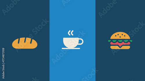 Food icon set minimalist flat vector design isolated on a blue background for web and mobile apps