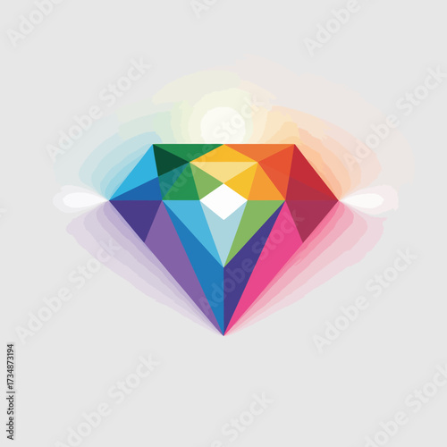 A beautifully crafted rainbow diamond showcases a mix of colors and facets, symbolizing luxury, elegance, and creativity in graphic design and branding.