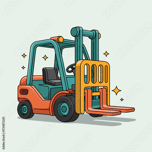 A colorful and modern forklift stands proudly, representing the vital role of heavy machinery in industrial and logistics operations, portraying efficiency and innovation in transportation.