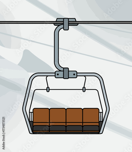 A sleek cable car suspended on a ski resort lift, illustrating winter sports and leisure amidst a beautiful mountain landscape under a serene sky.