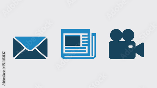 Set of media communication icons flat vector glyph design elements for user interface and web design isolated on white background