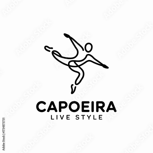 A dynamic logo design featuring a figure performing Capoeira, showcasing movement and sport culture, ideal for promoting lifestyle brands focusing on fitness and arts.