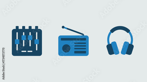 Set of audio and music icons flat vector design elements isolated on white background for web and mobile apps
