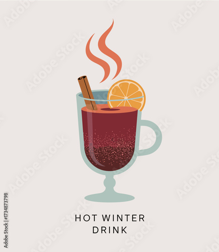 A warm and inviting hot winter drink garnished with a cinnamon stick and orange slice, evoking feelings of comfort and warmth during the cold seasons.
