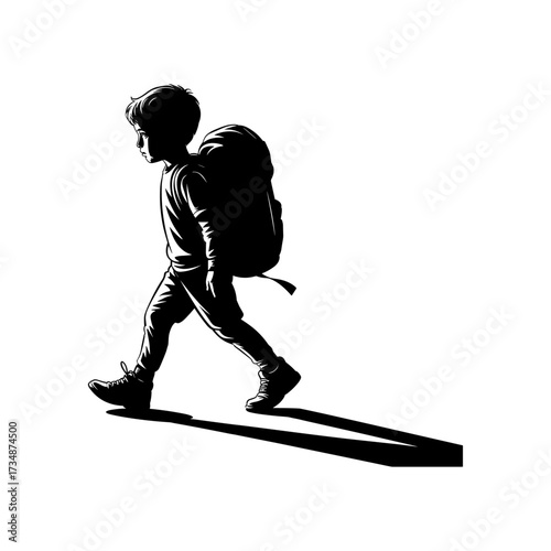 Silhouettes of people or children reading books, Isolated diverse kids with backpacks walking to school, women and children, education concept, learning, knowledge, library scene, study time