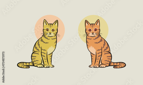 Cartoon cats characters collection. Different cat`s poses, yoga and emotions set. Flat color simple style design.