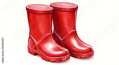 Red rubber boots illustration isolated on white background