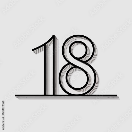 This innovative design features the number eighteen rendered in an artistic, bold, and layered line style that emphasizes modernity and creativity in typography.