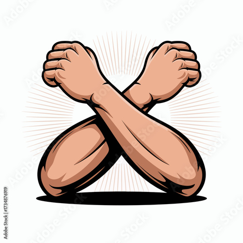 An impactful illustration of flexed arms crossed in a powerful stance, visually representing the themes of strength, determination, and resilience in fitness.