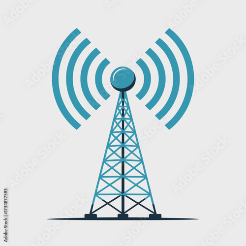 An illustration of a radio tower radiating communication waves, emphasizing the importance of connectivity and telecommunications in our modern society and digital era.