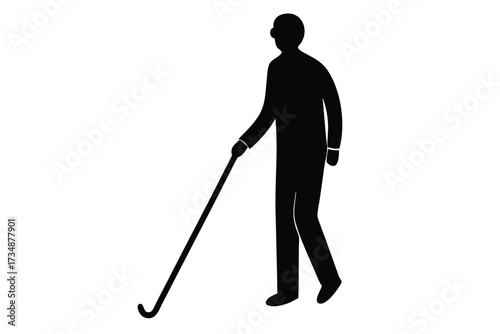 white cane  blind assistance  vector icon silhouet