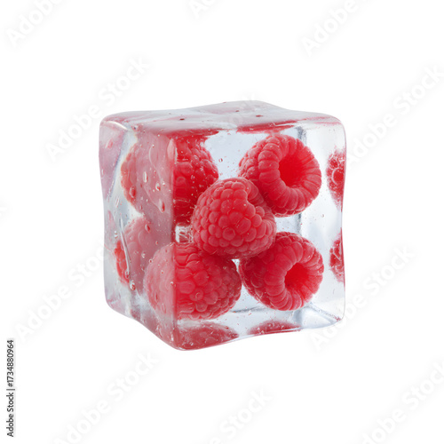 Frozen Raspberry in Ice Cube – Creative Summer Refreshment Concept