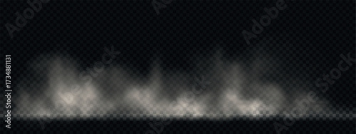 Vector spooky steam cloud on floor. Realistic smoke or mist borderline isolated on transparent background