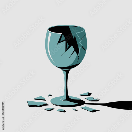 This image showcases a broken wine glass, symbolizing fragility and loss. Its sharp edges and shadow evoke emotions related to breakage and vulnerability in life.