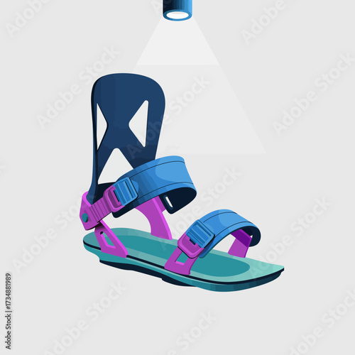 This image showcases a contemporary sandal featuring vibrant colors and a unique design, illuminated under direct light, ideal for footwear fashion enthusiasts.