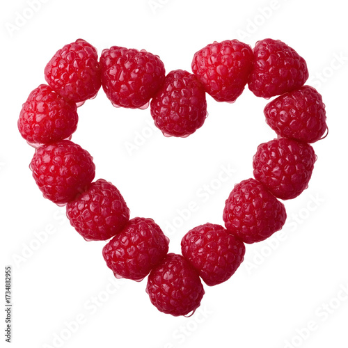 Raspberry Heart Shape – Fresh Red Raspberries Arranged as Love Symbol on White Background