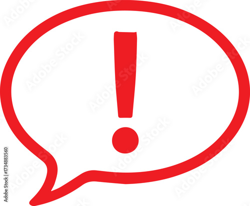 Bold red exclamation mark in a dynamic speech bubble instantly communicates an urgent message or important alert.
