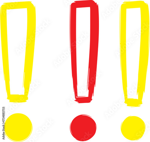 Vibrant brush stroke exclamation marks in red and yellow grab attention, perfect for urgent warnings or important announcements