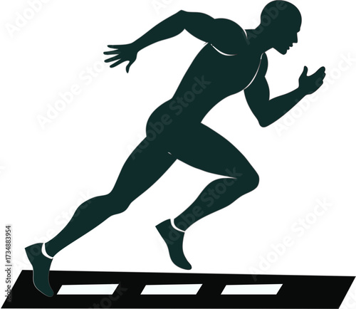 Dynamic silhouette of a fast running sprinter in solid black