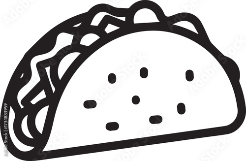 Crisp black outline taco icon for vibrant Mexican cuisine menus, delicious food apps, or fun culinary branding.
