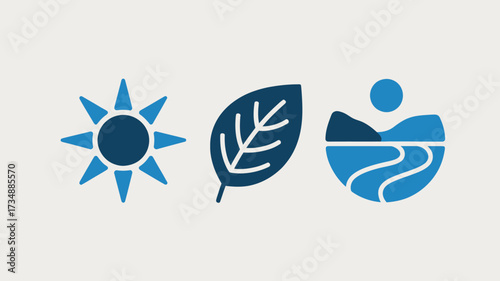 Set of nature icons minimalist flat vector design elements isolated on white background for web and mobile apps