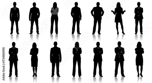 Vector art of group of diverse business people silhouettes