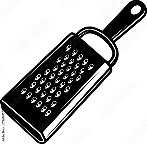 Black and white silhouette of a four sided box grater kitchen tool isolated on white background

